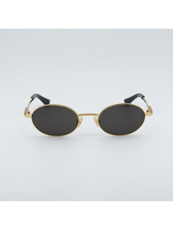 Bottega Veneta BV1470S 001 Sunglasses Gold Oval Frame, Grey Lenses